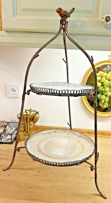 Rustikaler Kuchenständer aus Eisen, Obstständer, zweistufiger Metallständer im Vintage-Stil