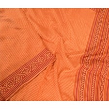 Sanskriti Vintage Sarees Indian Orange Pure Silk Printed Sari 5Yd Craft Fabric