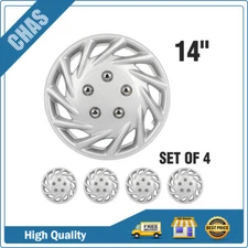 14" Set of 4 Silver Wheel Covers Full Rim Snap On Hub Caps Fits R14 Tire & Rim