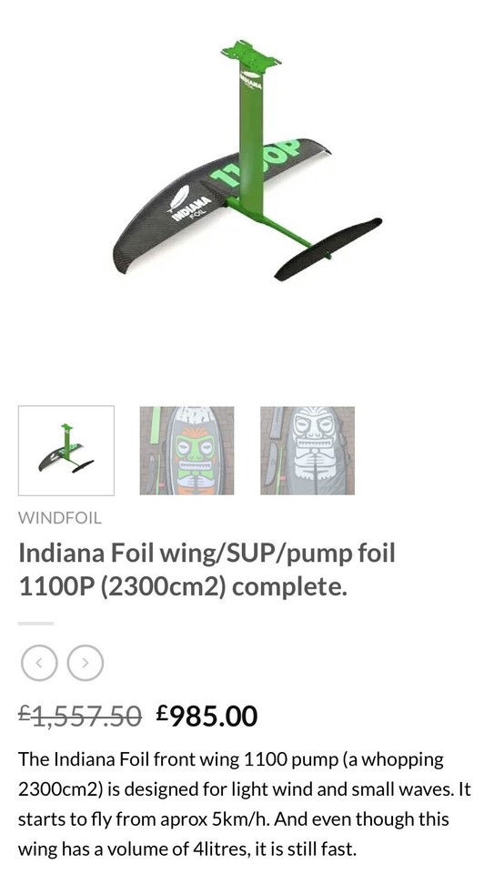 Indiana Dockstart Pump Foil 1100P Complete Hydrofoil Wake Surf Sup