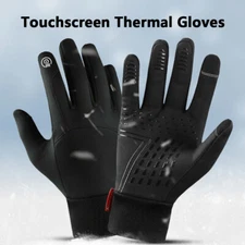 Men's Winter Gloves Thermal Waterproof Touch Screen Fleece Warm Mittens Black