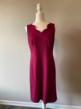 Talbots Scalloped V-Neck Fuchsia Pink Sheath Dress Size 10