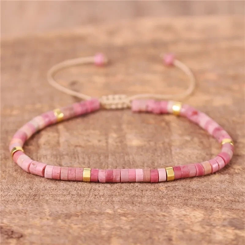 Pulsera de regalo de rodonita de 4 mm con cuentas curativas de protección Reiki delicada hecha a mano para mujer Foto 2 de 2