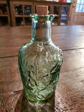 Green Glass Decanter With Cork - Autumnal Motif
