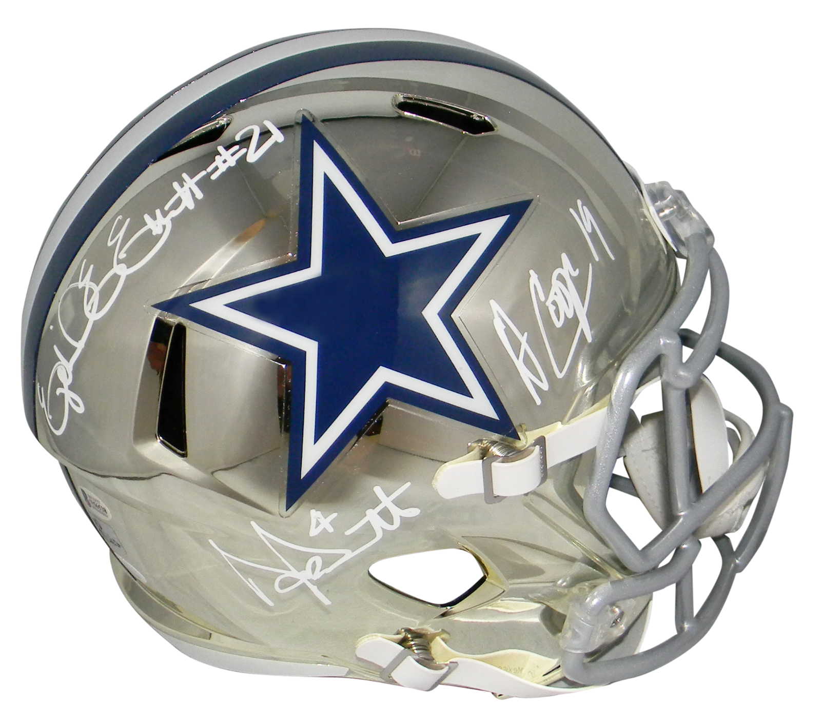 DAK PRESCOTT EZEKIEL ELLIOTT AMARI COOPER SIGNED DALLAS COWBOYS CHROME HELMET 