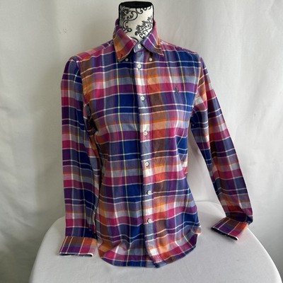 Polo Ralph Lauren Women's Pink Blue Plaid Classic Fit Flannel Button Shirt  Sz S