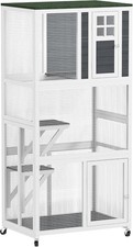 74" Wooden Catio Outdoor Cat Enclosure Weatherproof  Wheeled Kitten Cage Condo