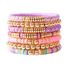 Surfer Heishi Clay Bead Bracelets for Women Bohemian Stackable Gold Beaded Stret