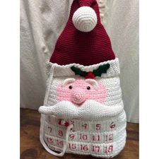 Handmade Crocheted Santa Countdown Advent Calendar Pillow Christmas Décor