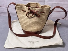 Sezane Mini Farrow Raffia Bucket Bag Leather Hand-woven W Dust Bag