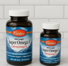 Carlson - Super Omega-3 Gems, 1200 mg Omega-3 Fatty Acids with EPA and DHA, Wild