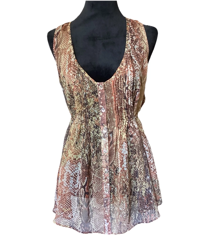 Camiseta sin mangas American Rag Cie 1984 piel de serpiente chifón palangre pintuck para mujer XL Foto 3 de 4