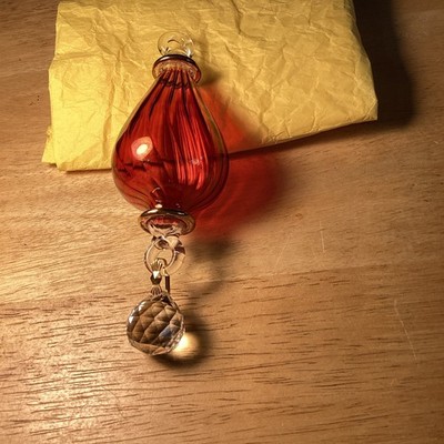 Glass Christmas Ornament Teardrop Swirl With Glass Faceted Ball On Bottom