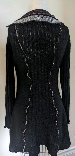 Sioni Yarn Embellished Sweater Coat Cardigan Gray/Blk/Brown Sz Small Hippie Boho - Picture 2 of 12