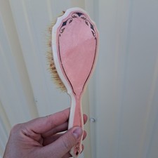 Vintage Antique Art Deco Pink Marbleized Celluloid 9" Hair Brush Painted FLAW