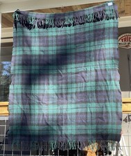 Vintage PENDLETON Tartan Blue Plaid Throw Virgin Wool Blanket Made In USA 60x48