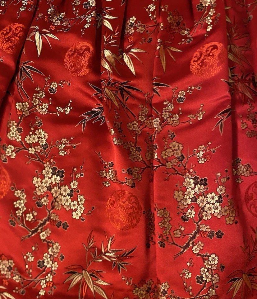 Hermosa Falda Asiática Floral Flores Roja Plisada Forro Tul/Talla Mediana Foto 3 de 4