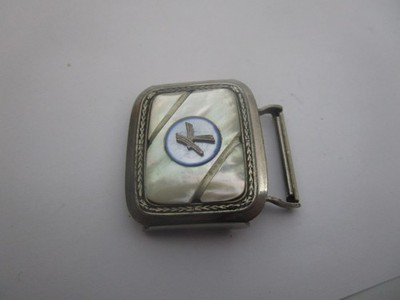 Antique Art Deco Silver Plate & Mother of Pearl Monogramed Belt Buckle