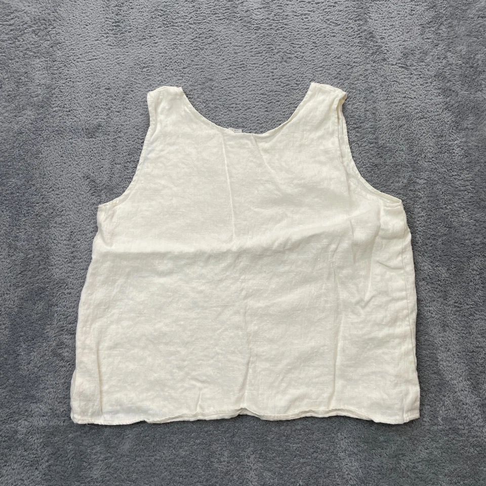 Top de lino para mujer grande beige recortado sin mangas cuello redondo hecho a mano en EE. UU. Clásico Foto 2 de 4