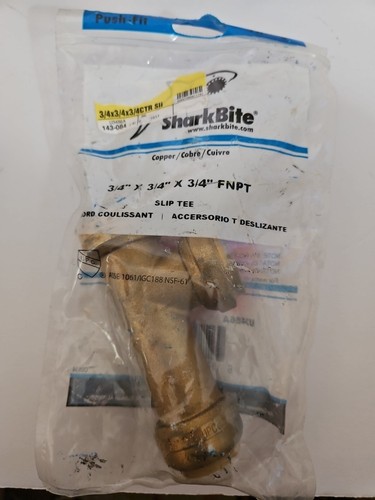 SharkBite Slip Tee Push to Connect Plumbing Fitting Brass Copper and CPVC 3/4"