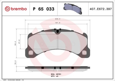 Brembo P 65 033 brake pad set, disc brake for Porsche