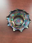 Pretty Electric Purple Dugan Carnival Glass Holly & Berry 10 Ruffle Bowl