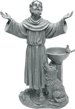 Francis of Assisi Blessing Religious Garden Decor Statue with Bird Bath Feeder,