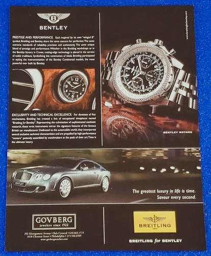 Breitling for Bentley Motor Chronograph A25362 Swiss Watch Classic 2008 Print Ad