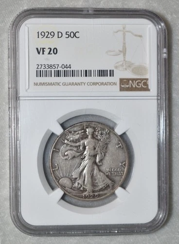 1929 D LIBERTY WALKING 90% SILVER HALF DOLLAR CERTIFIED NGC VF 20 DENVER MINT US
