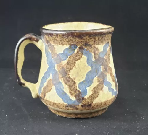 Vintage Chatham Pottery Handmade Cream Blue Brown Coffee Tea Mug Cup 