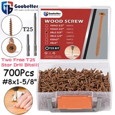 700PCS Torx T25 Star Flat Head Screw #8x1-5/8" Outdoor Wood Screw T25 Star Bit