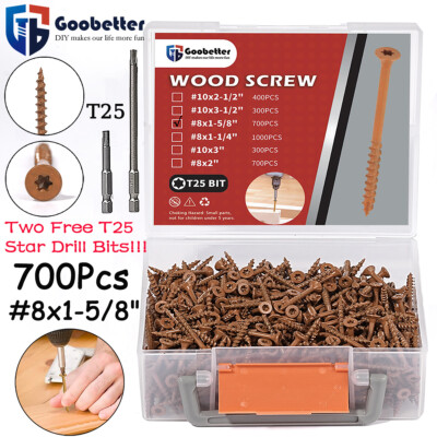 700PCS Torx T25 Star Flat Head Screw #8x1-5/8'' Outdoor Wood Screw T25 Star Bit