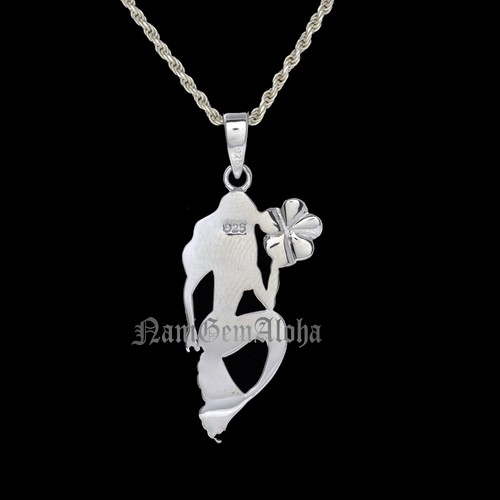 Joyería hawaiana 925 plata esterlina rodio sirena plumeria flor ópalo colgante - Imagen 4 de 4