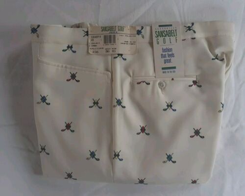 NWT Vintage 70s 80s Sansabelt Golf Clubs Pants 36 Reg Raw Hem Length Flat Front