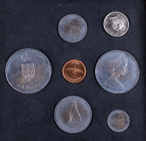 1967 Canada Proof Like 7-Coin Centennial Presentation Set Toned -See Photos - Picture 2 of 4