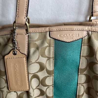 Coach F28501 Sig C Khaki Green Stripe Drawstring Carry All