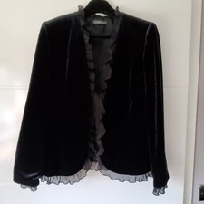 Ladies Black Velvet Look Evening Jacket Size 14 By Alex & Co
