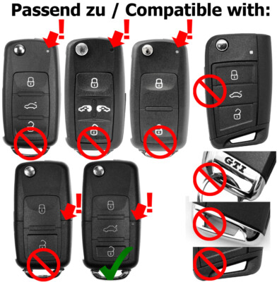 2 Stück Klappschlüssel-Gehäuse 3 Tasten – Passend Für VW, Skoda, Seat, Mit Schlüsselrohling HU66