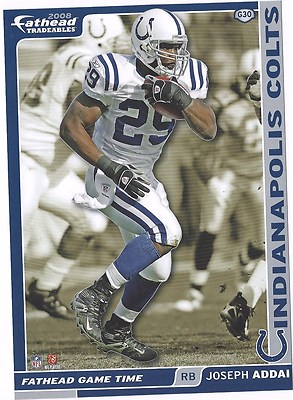 JOSEPH ADDAI INDIANAPOLIS INDY COLTS LSU TIGERS FATHEAD TRADEABLES 2008 G30