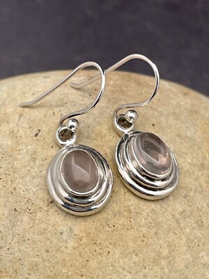 ECHTE ROSENQUARZ OHRRINGE Set in 925 STERLINGSILBER SCHNELLER KOSTENLOSER VERSAND!!