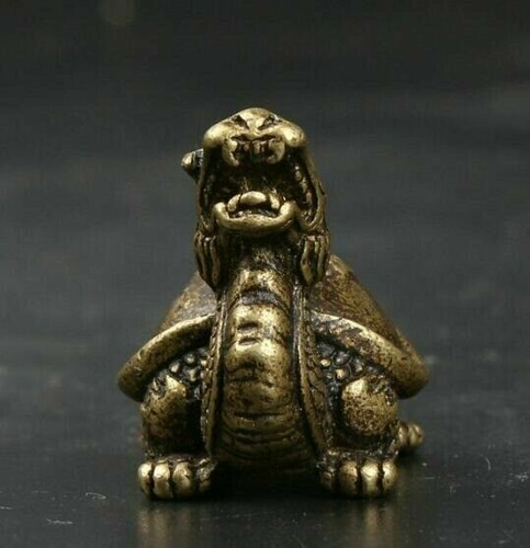 Chinese Brass Turtle Dragon Beast Sculpture Figurine Tabletop Home Office Decor - Picture 9 of 12