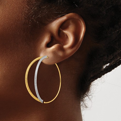 14k Two-Tone Gold Large Diamond-Cut Dangle Threader Earrings - Picture 3 of 6