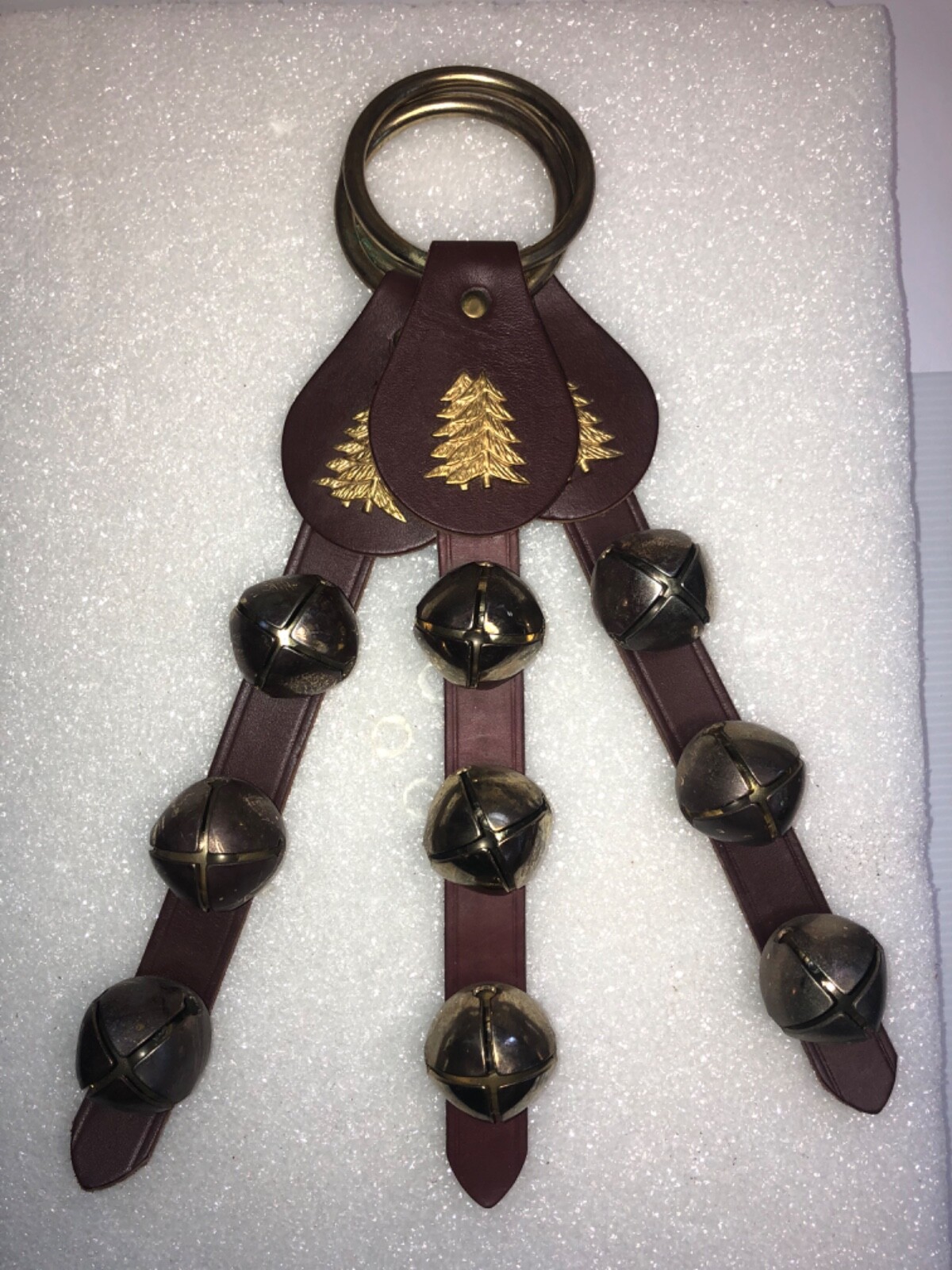 Three (3) 14”  Sleigh Jingle Bells On A Leather Strap Christmas Reindeer 9 Bells