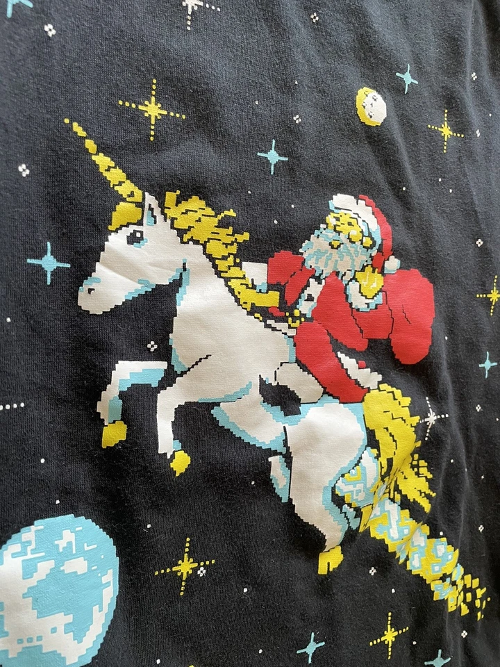 FIFTH Sun Fea Sudadera Mujer Vacaciones Papá Noel Montar Unicornio Espacio Negro GRANDE Foto 2 de 4