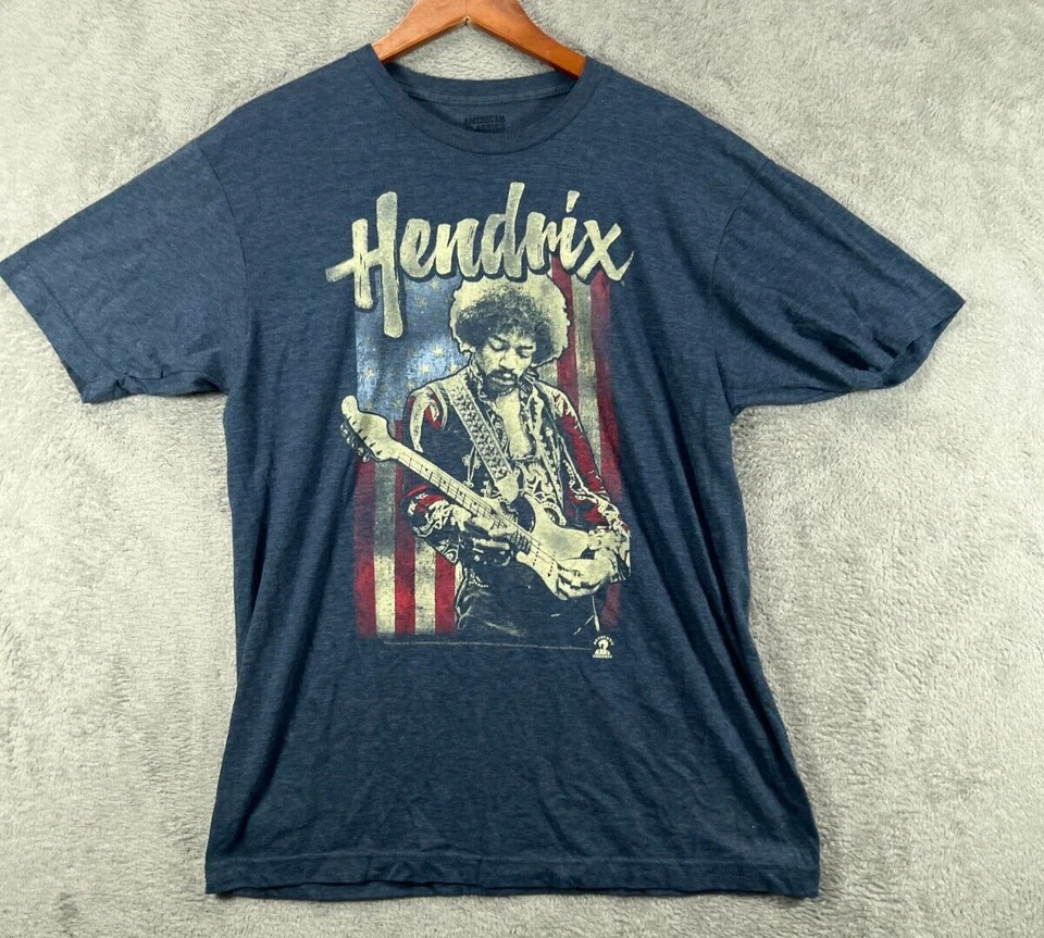 Camiseta Jimmy Hendrix Flag Licencia Auténtica Grande Azul Crew Clásicos Americanos Foto 2 de 4