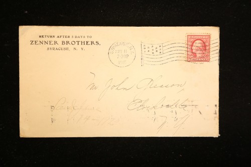 US COVER SYRACUSE NEW YORK FLAG CANCEL 1910 BACKSTAMP CANASTOTA NEW YORK