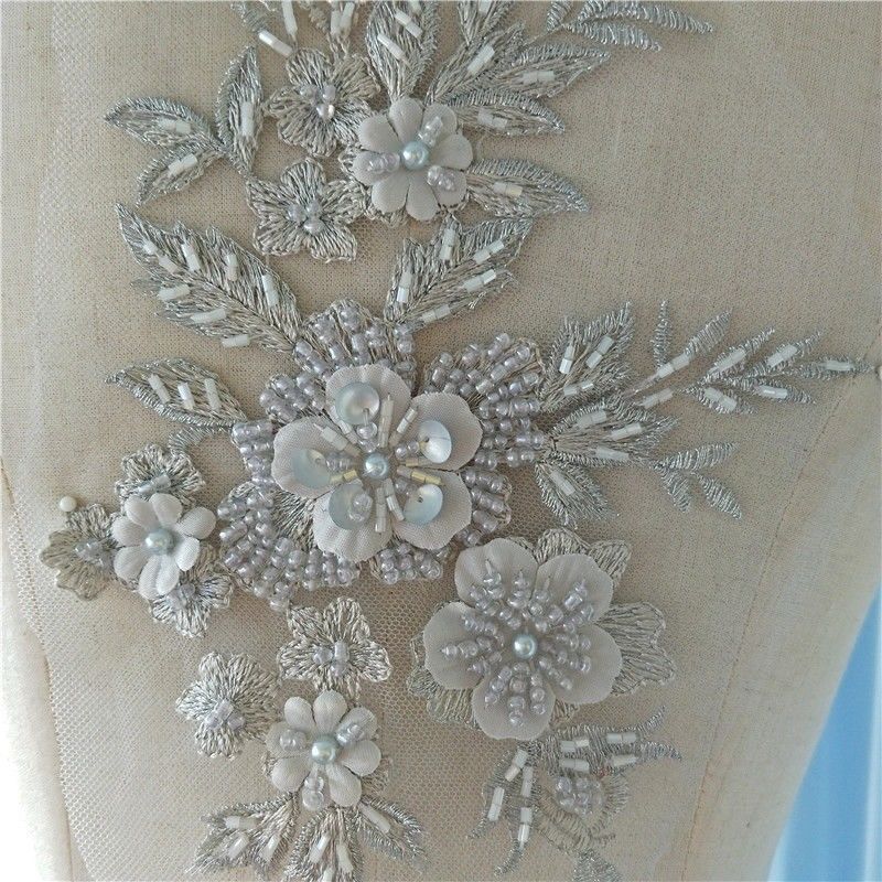 3D Flower Beaded Embroidered Applique Patch Bridal Dress Decor Costume Craft DIY