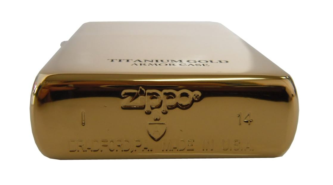 Zippo Lighter Titanium Gold Armor Case Side Logo 