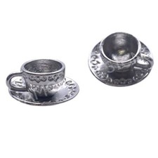 10 x Tibetan Silver Tea Cup and Saucer Charms Jewellery Craft Cafe Teacup J280