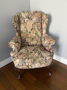 Hancock Moore Chair With Solid Wood Hand Carved Legs And Peacock